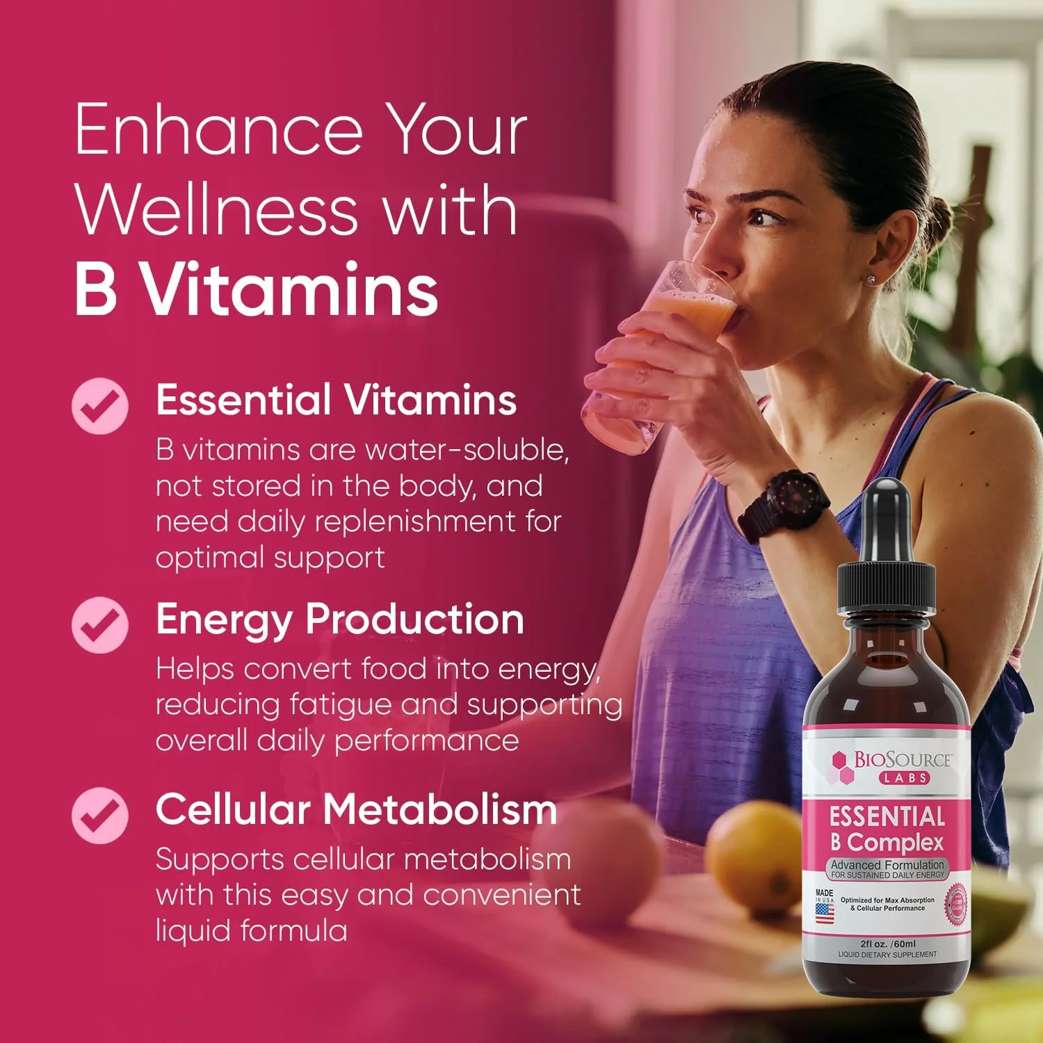 کمپلکس ضروری ویتامین B - قطره های مایع زیر زبانی ویتامین B کمپلکس گیاهی روزانه با متیل B12 (بطری 2oz / 60ml) - تامین 60 روزه کمپلکس ضروری ویتامین B - قطره های مایع زیر زبانی ویتامین B کمپلکس گیاهی روزانه با متیل B12 (بطری 2oz / 60ml) - تامین 60 روزه