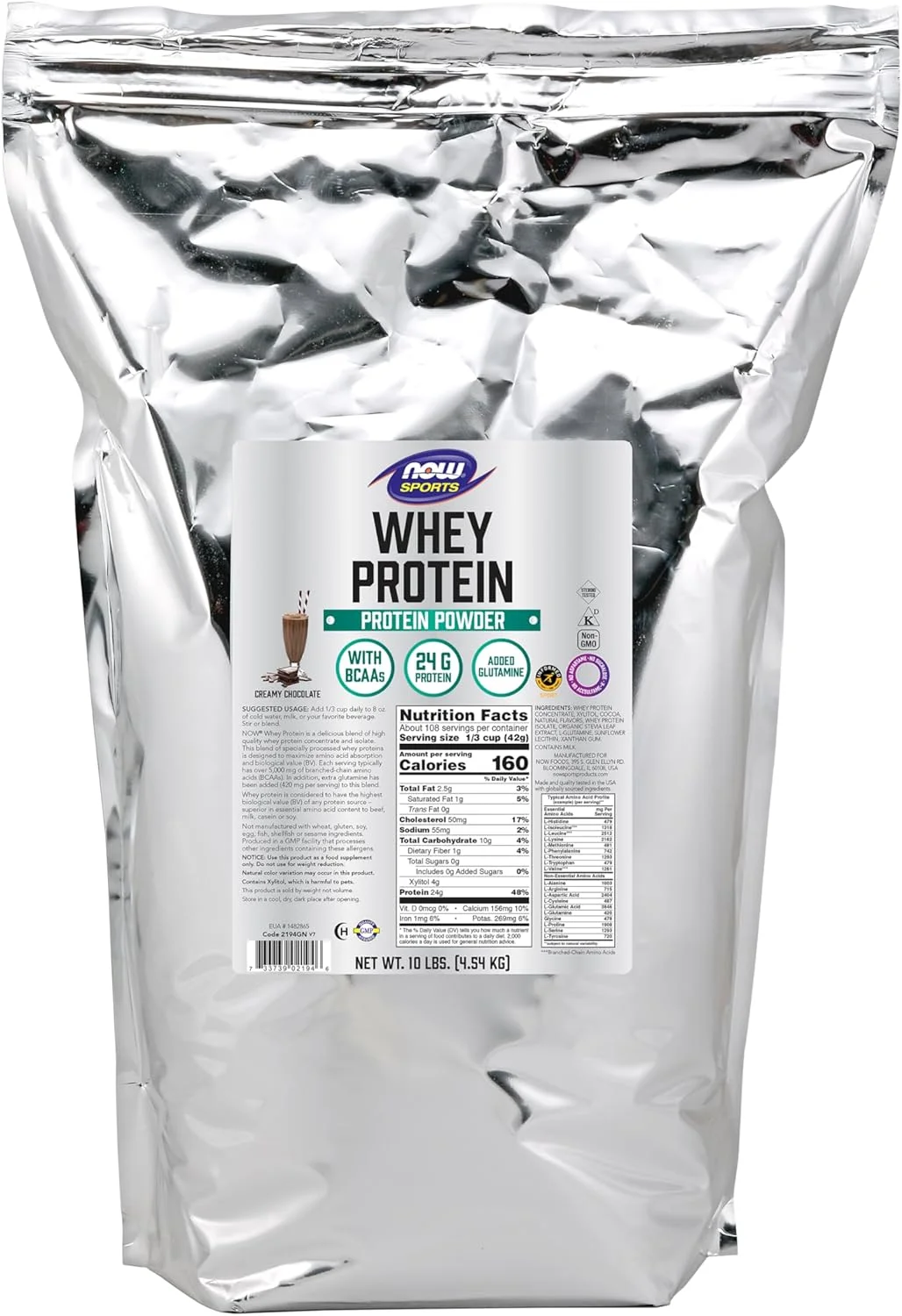 NOW Foods Sports Nutrition، پروتئین وی، 24 گرم با BCAAs، پودر شکلاتی خامهای، 4.5 کیلوگرم NOW Foods Sports Nutrition، پروتئین وی، 24 گرم با BCAAs، پودر شکلاتی خامهای، 4.5 کیلوگرم