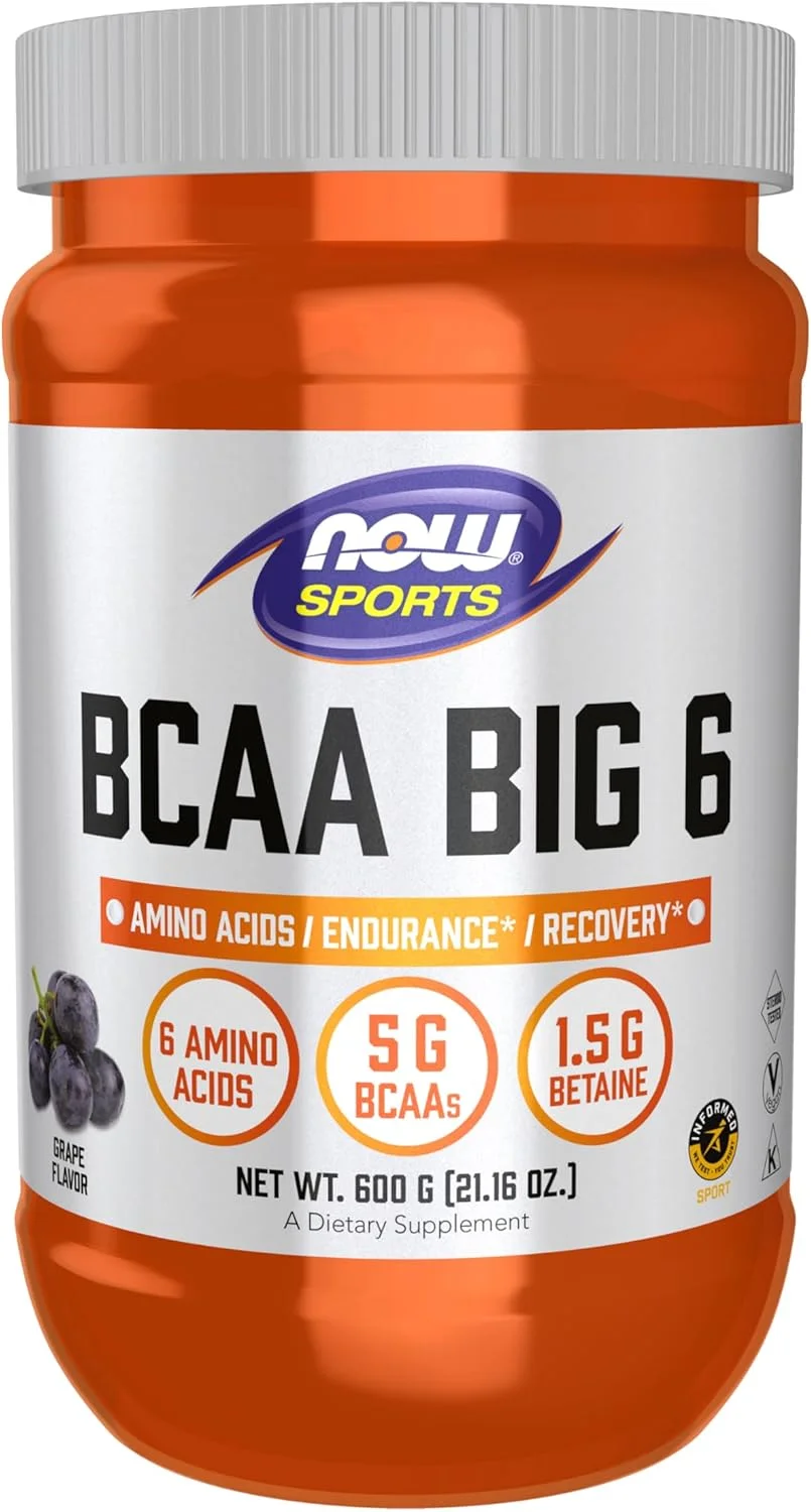 NOW Foods Sports Nutrition, BCAA (اسیدهای آمینه شاخه دار) Big 6، طعم انگور، 600 گرم NOW Foods Sports Nutrition, BCAA (اسیدهای آمینه شاخه دار) Big 6، طعم انگور، 600 گرم
