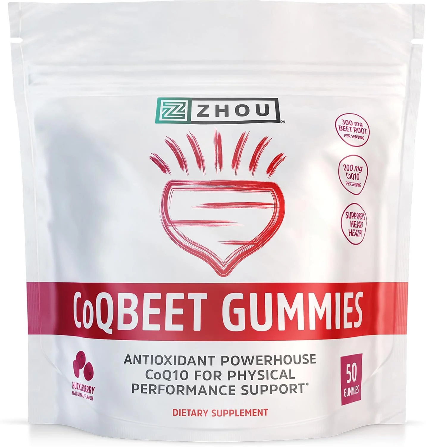 پاستیل CoQBeet ژو - پاستیل ریشه چغندر برای آقایان و بانوان، مکمل پشتیبانی از سلامت قلب و انرژی سلولی، 300 میلی گرم چغندر و 200 میلی گرم CoQ10، وگان، بدون گلوتن، طعم طبیعی بلوبری - 50 عدد