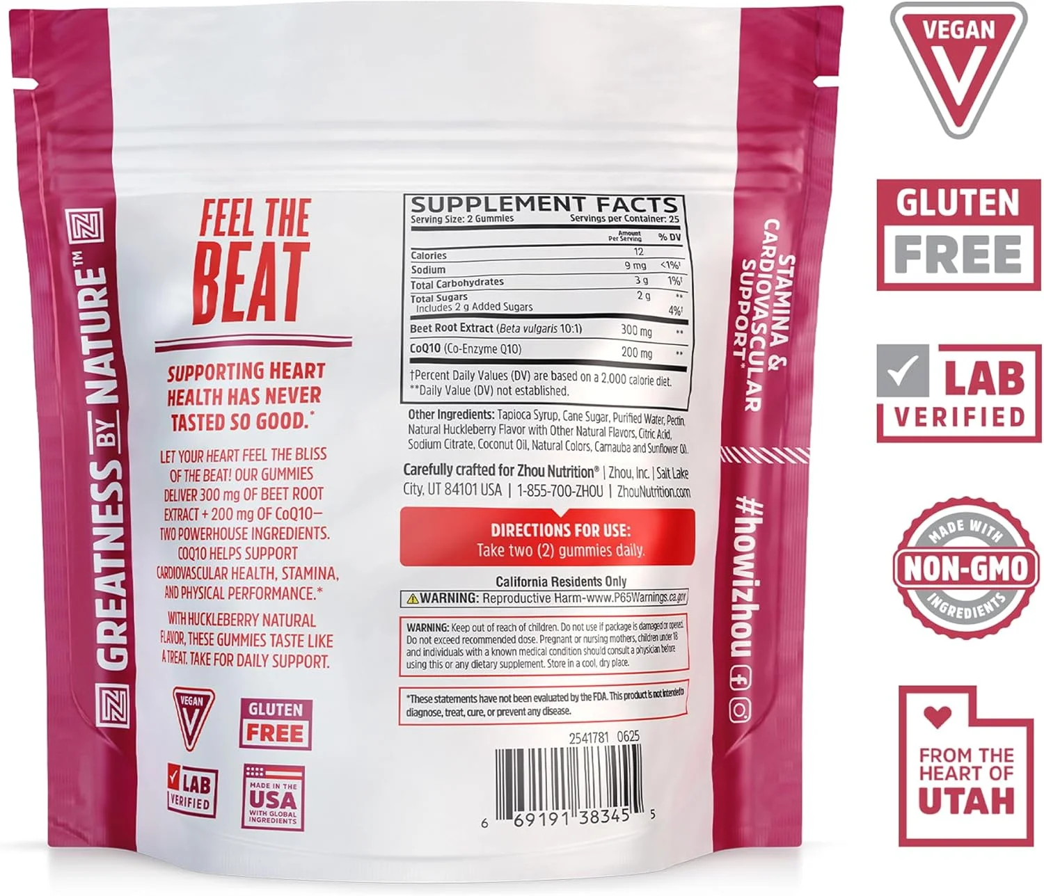 پاستیل CoQBeet ژو - پاستیل ریشه چغندر برای آقایان و بانوان، مکمل پشتیبانی از سلامت قلب و انرژی سلولی، 300 میلی گرم چغندر و 200 میلی گرم CoQ10، وگان، بدون گلوتن، طعم طبیعی بلوبری - 50 عدد