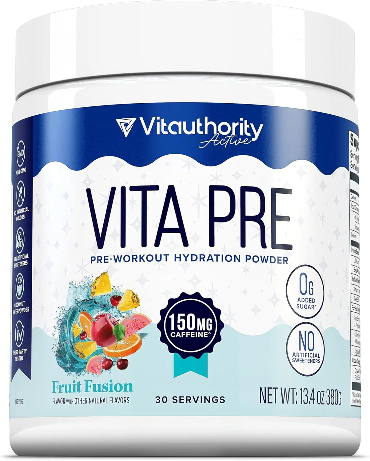 پودر آبرسان قبل از تمرین ورزشی ویت‌اُتوریتی برای زنان، انرژی و استقامت پاک، ال-سیترولین، بتا-آلانین، قهوه ارگانیک با آب نارگیل و نمک دریایی با طعم فیوژن میوه