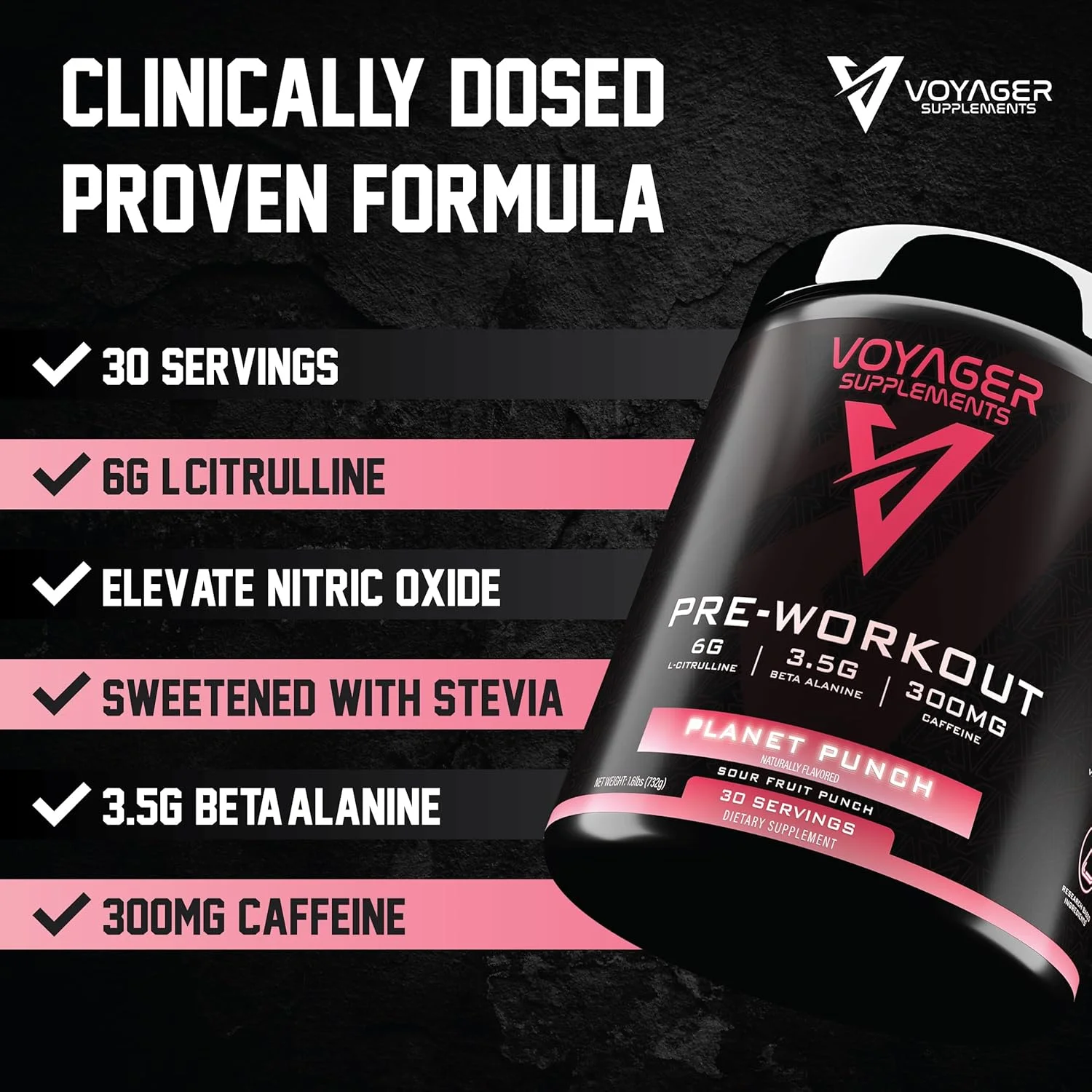 مکمل ورزشی قبل از تمرین Voyager با طعم پانچ سیاره‌ای – پودر بدون کراتین حاوی ال-سیترولین، بتا-آلانین، کافئین – پشتیبانی از انرژی، استقامت و تمرکز – 30 سروینگ – بدون مواد افزودنی مصنوعی – دارای گواهینامه GMP
