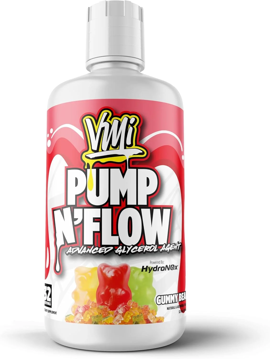 VMI Sports Pump N Flow عامل گلیسرول پیشرفته | مکمل قبل از تمرین بدون محرک | پمپ، هیدراتاسیون و عملکرد | بدون شکر | 946 میلی لیتر (32 سروینگ، خرسی پاستیلی)