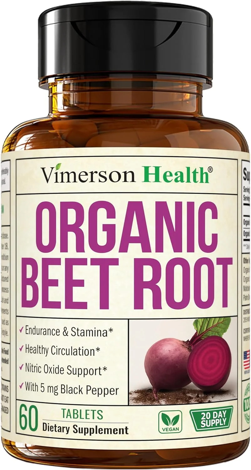 مکمل چغندر ارگانیک USDA – پودر خالص ریشه چغندر با فلفل سیاه ارگانیک برای گردش خون، انرژی و استقامت – پشتیبانی از اکسید نیتریک برای عملکرد و استقامت قبل و بعد از تمرین – 60 قرص