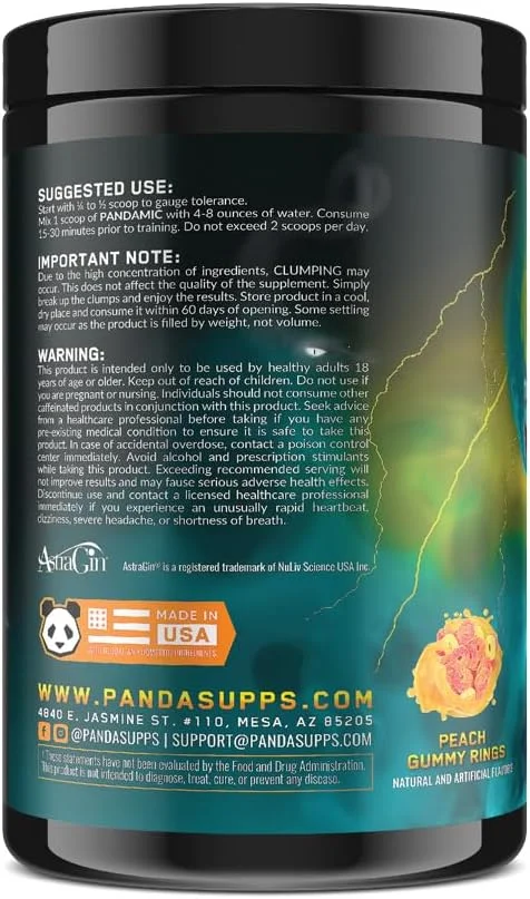 مکمل ورزشی قبل از تمرین پاندا ساپس - پاندمیک اکستریم V2: افزایش تمرکز، پمپ عضلانی و انرژی برای آقایان و بانوان (25 سروینگ) (طعم پاستیل هلو)