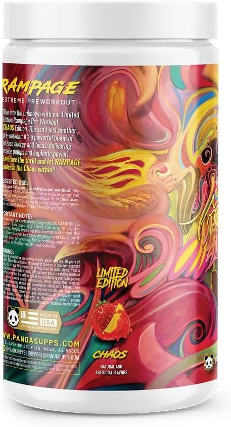 پاندا ساپس رامپیج کیاس از آزمایشگاه های زیرزمینی Bio Labs™: مکمل قبل از تمرین فوق العاده، محرک قوی، حداکثر پمپ، تمرکز و انرژی (شربت انبه توت فرنگی) (40 سروینگ)