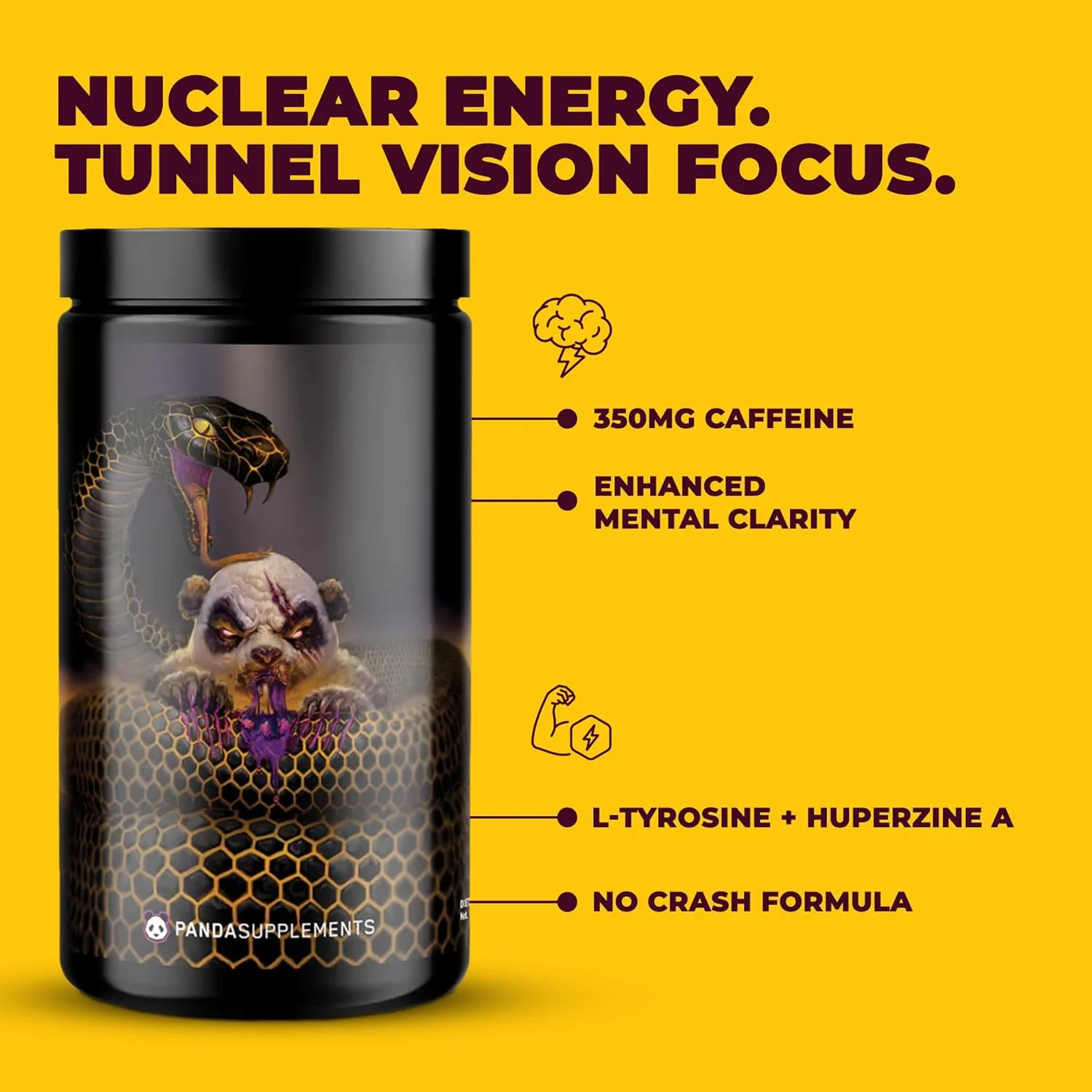 مکمل ورزشی پاندا سپز پاندمیک، مکمل قبل از تمرین برای حداکثر عملکرد، پمپاژ و تمرکز (40 پیمانه) (آدامس بادکنکی انگور)