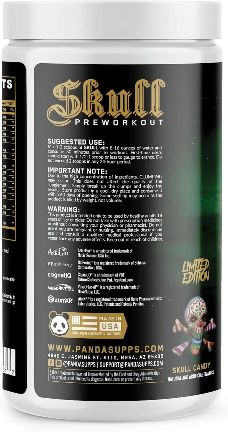 مکمل پیش از تمرین نوتراپیک Skull از Underground Bio Labs/Panda Supps، سه منبع کافئین برای تمرکز دید تونلی، پمپ های حجیم، انرژی بی نظیر (40 پیمانه) (لیمو کی لایم گیلاس)