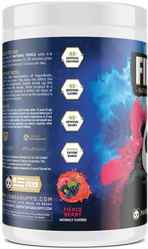 مکمل قبل از تمرین طبیعی پاندا ساپس فیرس: بدون مواد مصنوعی، با 300 میلی گرم کافئین طبیعی برای انرژی و تمرکز پاک (30 سروینگ) (فایرس بری)