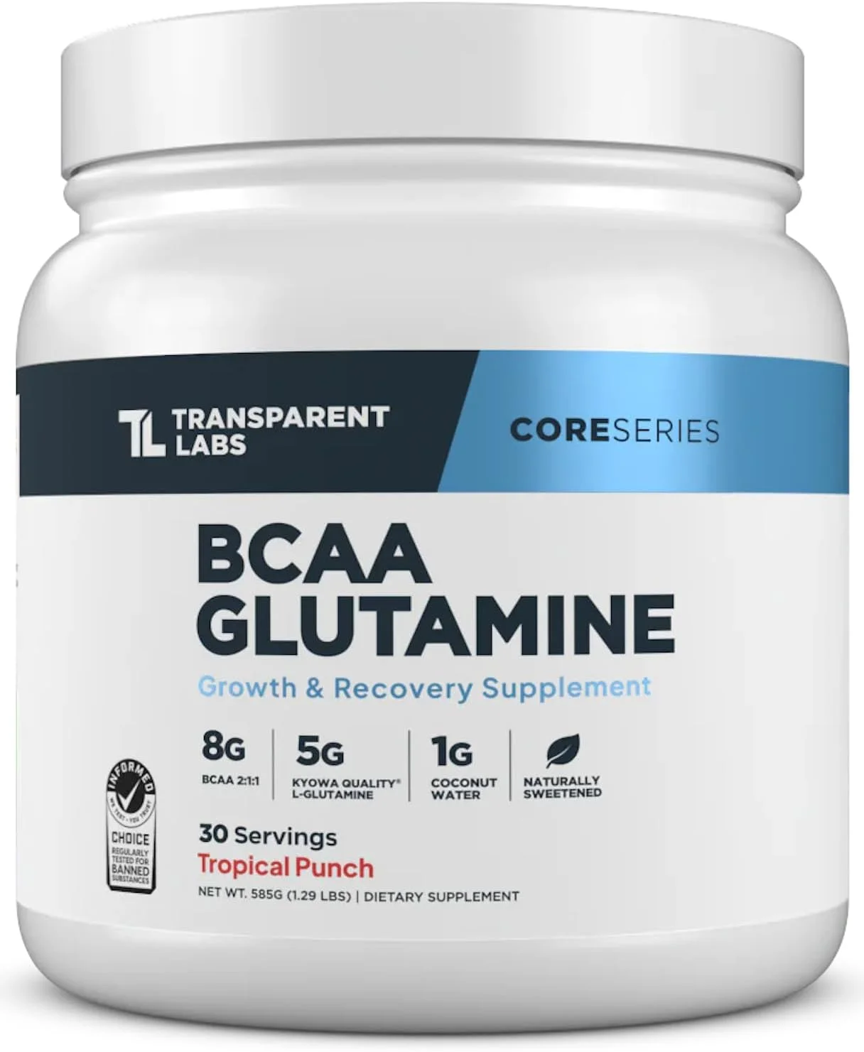 پودر مکمل ورزشی قبل تمرین ترنسپرنت لبز (30 سروینگ، لیموناد توت فرنگی) و بی سی ای ای گلوتامین (30 سروینگ، پانچ گرمسیری)