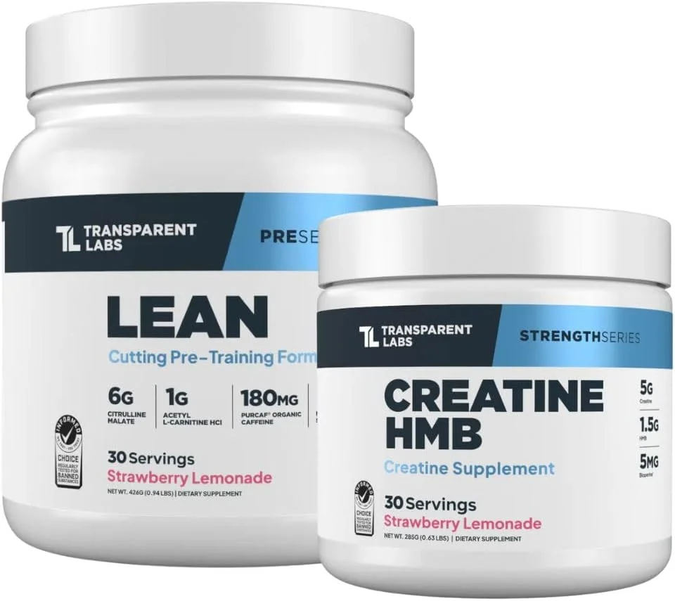 مکمل قبل از تمرین Lean ترنسپرنت لبز (30 سروینگ، لیموناد توت فرنگی) و کراتین HMB (30 سروینگ، لیموناد توت فرنگی)