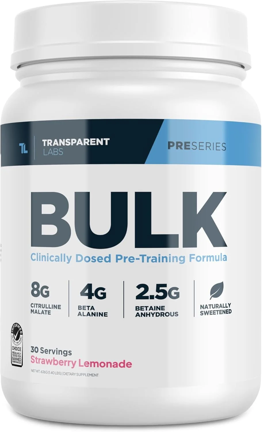 پودر مکمل ورزشی Transparent Labs Bulk (30 سروینگ، طعم لیموناد توت فرنگی) و کراتین HMB (30 سروینگ، طعم لیموناد توت فرنگی)