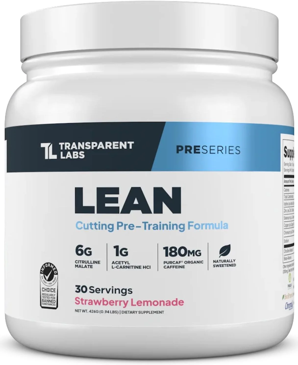 مکمل قبل از تمرین Lean ترنسپرنت لبز (30 سروینگ، لیموناد توت فرنگی) و کراتین HMB (30 سروینگ، لیموناد توت فرنگی)