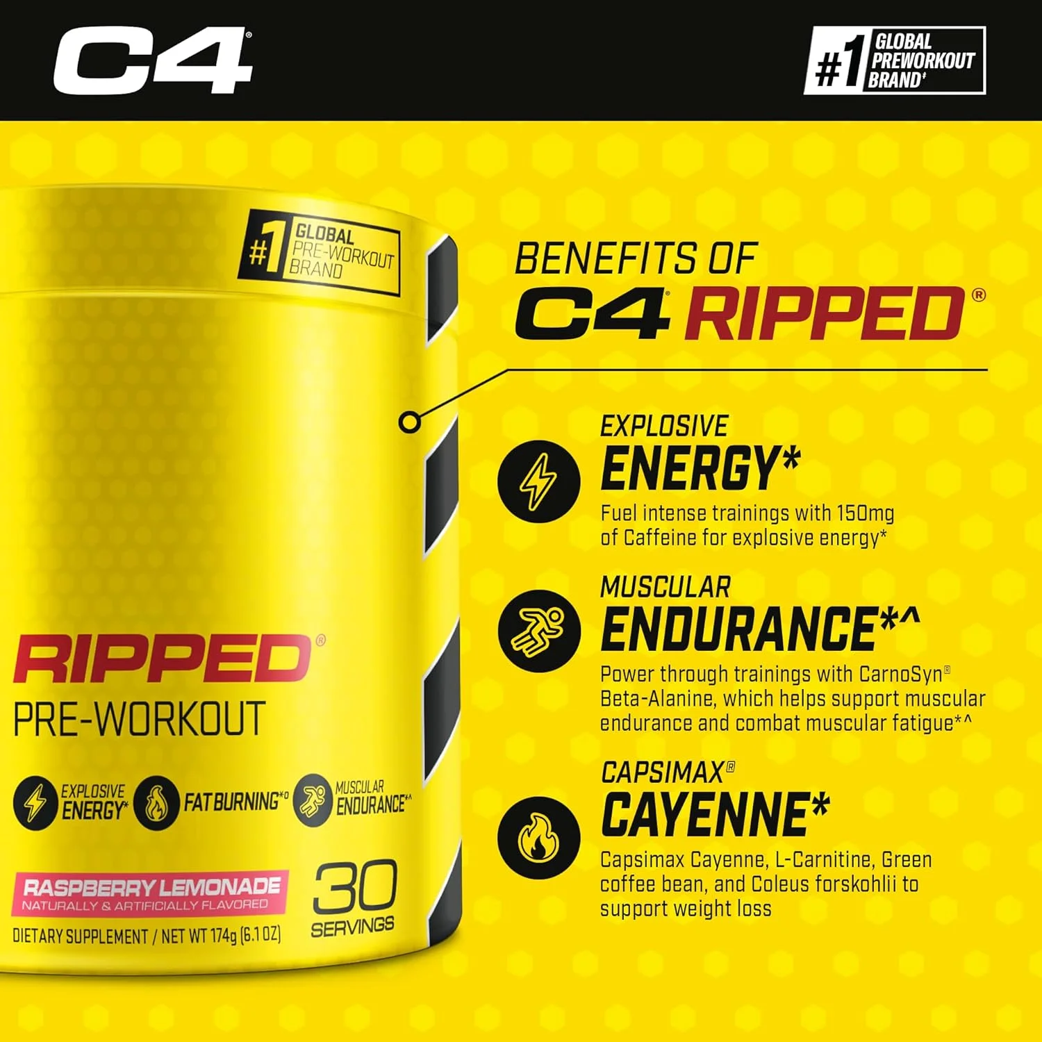 بسته ترموژنیک C4 Ripped و SuperHD، پودر قبل از تمرین C4 Ripped، طعم تمشک و لیمو، 30 سروینگ + SuperHD با کپسیمکس و عصاره چای سبز، 60 سروینگ