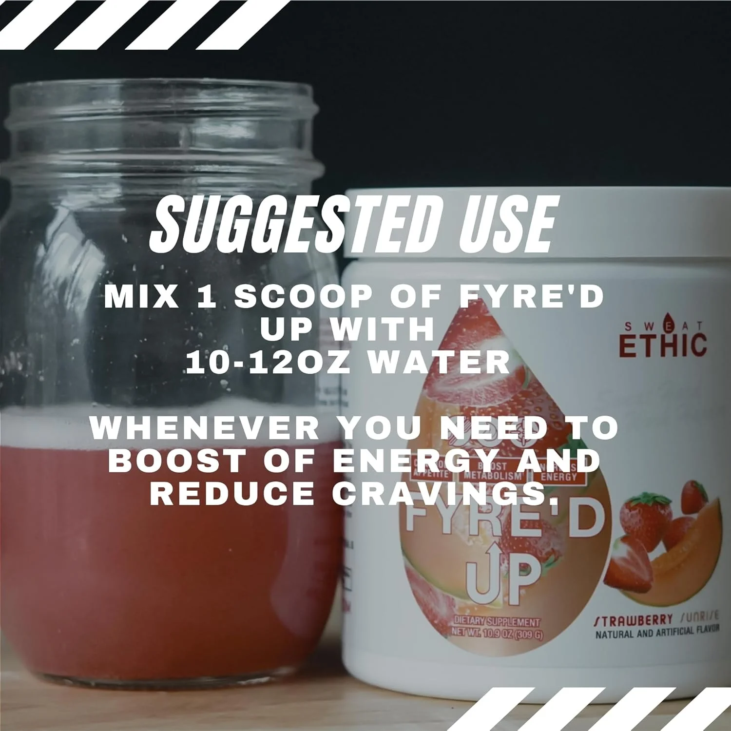 مخلوط نوشیدنی انرژی‌زا و کنترل‌کننده اشتها Sweat Ethic FYRE’D UP، حاوی 200 میلی‌گرم کافئین طبیعی، پشتیبانی از سبک زندگی فعال و کنترل هوس، پودر مخلوط آسان برای انرژی قبل از تمرین، طعم تروپیکال سان‌شاین، 30 سروینگ