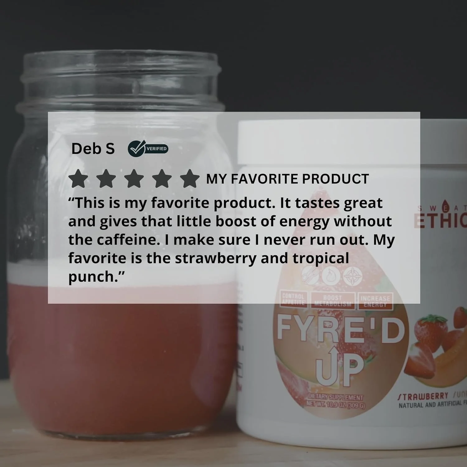 مخلوط نوشیدنی انرژی‌زا و کنترل‌کننده اشتها Sweat Ethic FYRE’D UP، حاوی 200 میلی‌گرم کافئین طبیعی، پشتیبانی از سبک زندگی فعال و کنترل هوس، پودر مخلوط آسان برای انرژی قبل از تمرین، طعم تروپیکال سان‌شاین، 30 سروینگ