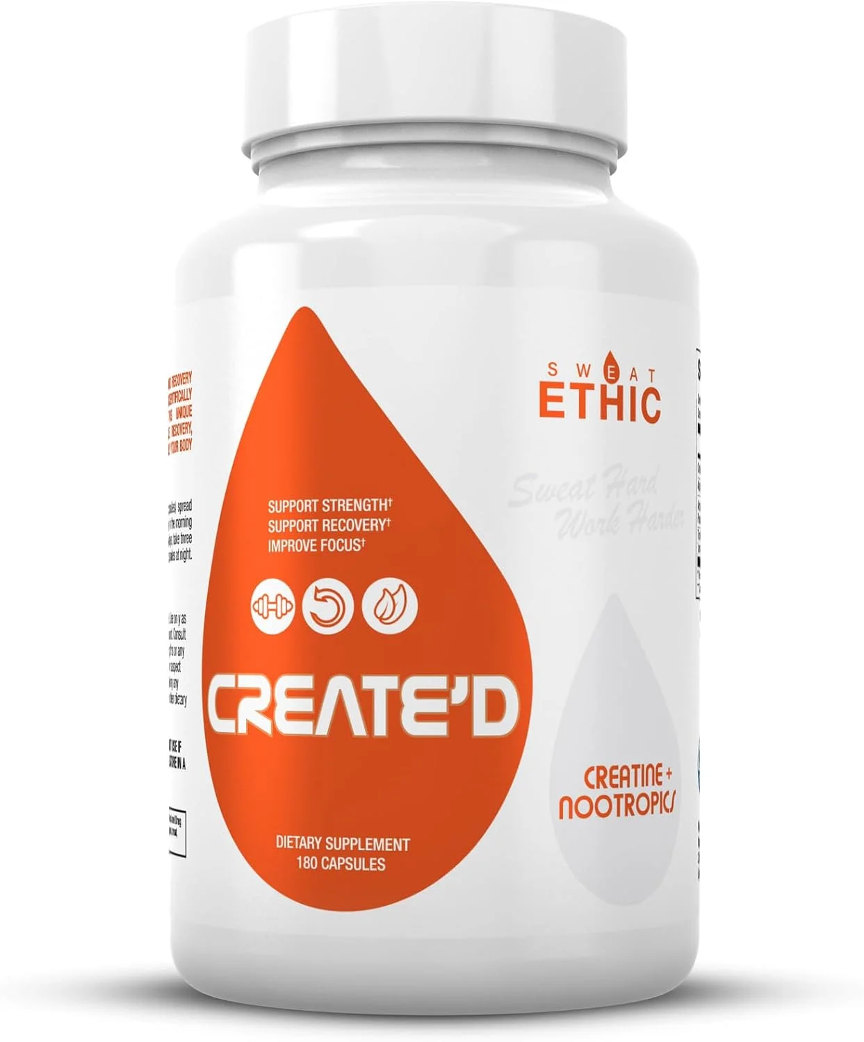 فرمول پشتیبانی روزانه Sweat Ethic Create’d کراتین و آداپتوژن ها، حاوی کراتین HCL، آلفا GPC و آستراژین، مکمل نوتراپیک و تناسب اندام برای تمرکز و عملکرد برای مردان و زنان، 180 عدد
