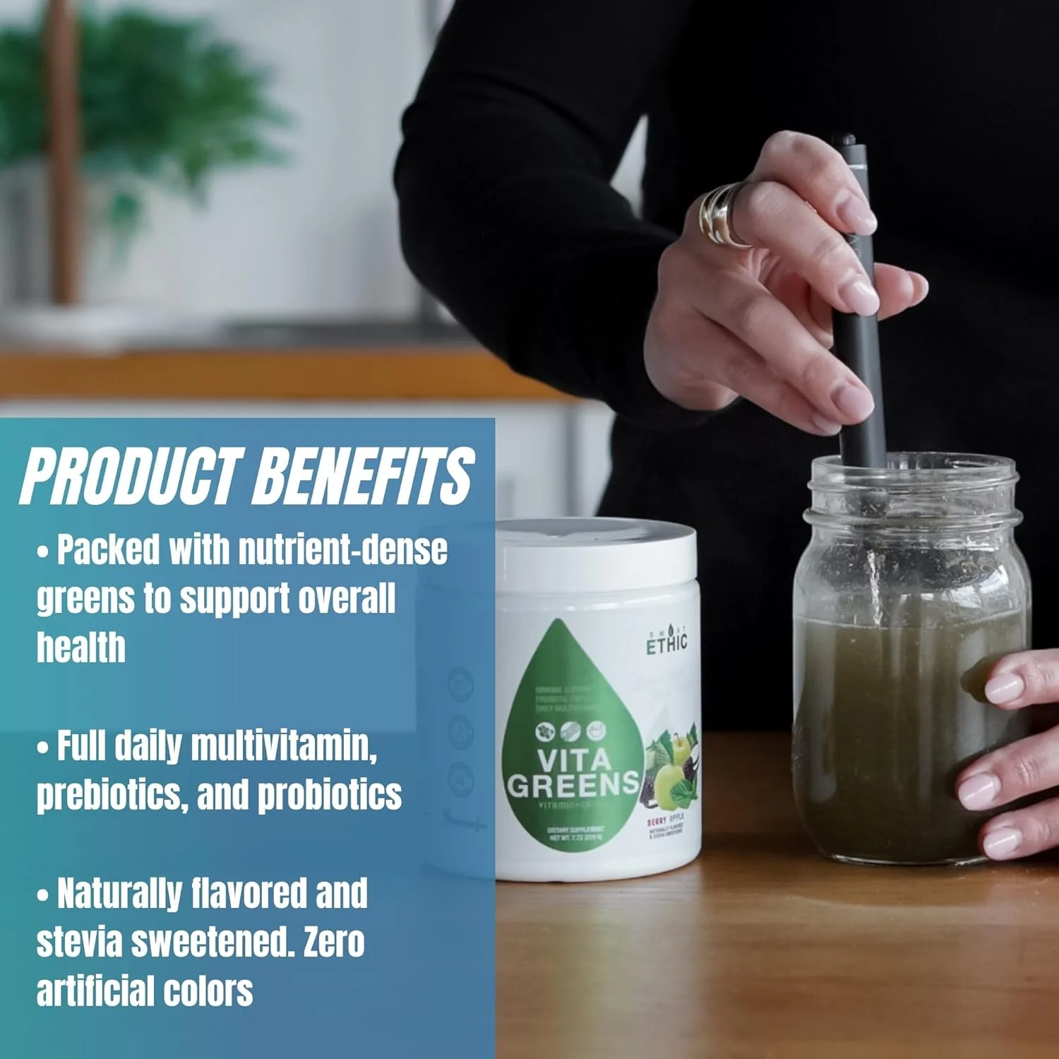 پودر سوپرفود سبزیجات Vita Greens Sweat Ethic، مولتی ویتامین روزانه با آنزیم های گوارشی، پروبیوتیک ها، پری بیوتیک ها و قرمزها برای مردان و زنان، شیرین شده با استویا، طعم سیب توت، 30 سروینگ