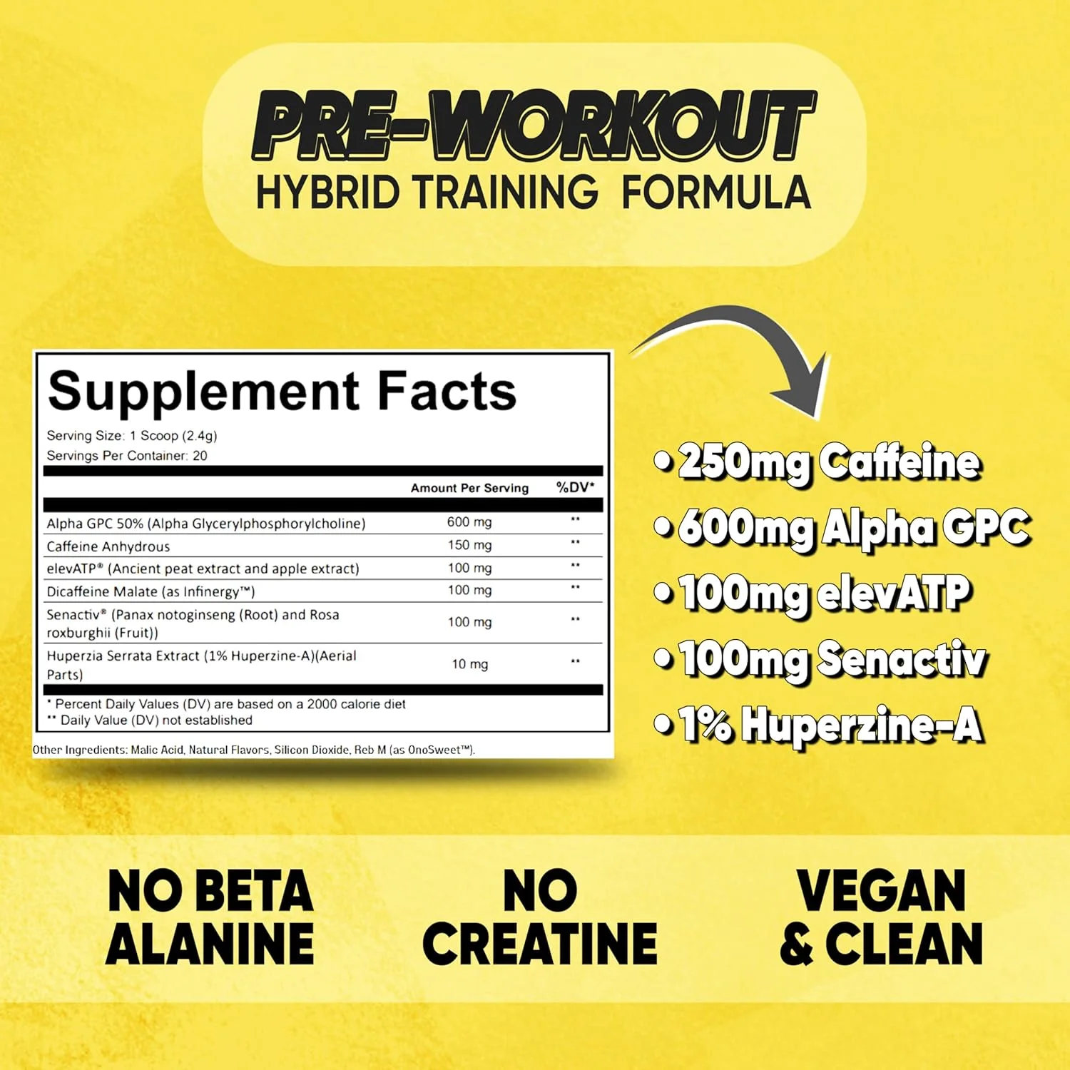 مکمل پودری قبل از تمرین ترکیبی | 250 میلی گرم کافئین | آلفا GPC | بدون لرزش | انرژی، تمرکز، قدرت، استقامت | برای آقایان و بانوان | مواد اولیه آزمایش شده و واقعی | 20 سروینگ