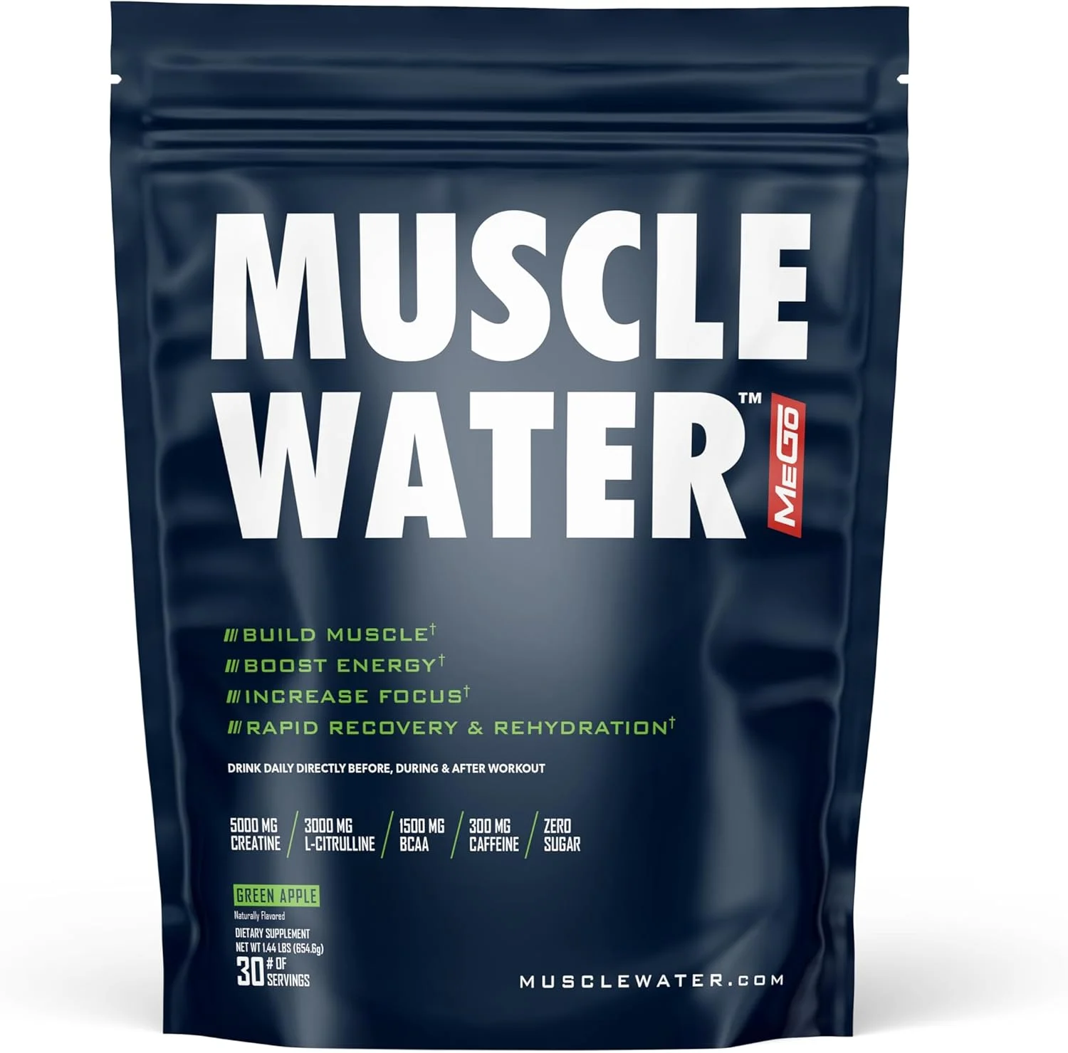 پودر قبل از تمرین عضله ساز | عضله + پمپاژ + انرژی | حاوی بیش از 20 مکمل، بدون نیاز به پیمانه | 5 گرم کراتین + 300 میلی گرم کافئین | بدون شکر | سیب سبز | 30 سروینگ