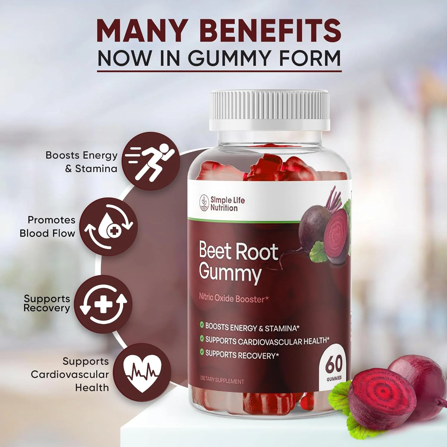 پاستیل ریشه چغندر ارگانیک - تقویت کننده اکسید نیتریک برای آقایان و بانوان - چغندر وگان بدون گلوتن و غیر تراریخته - 60 عدد