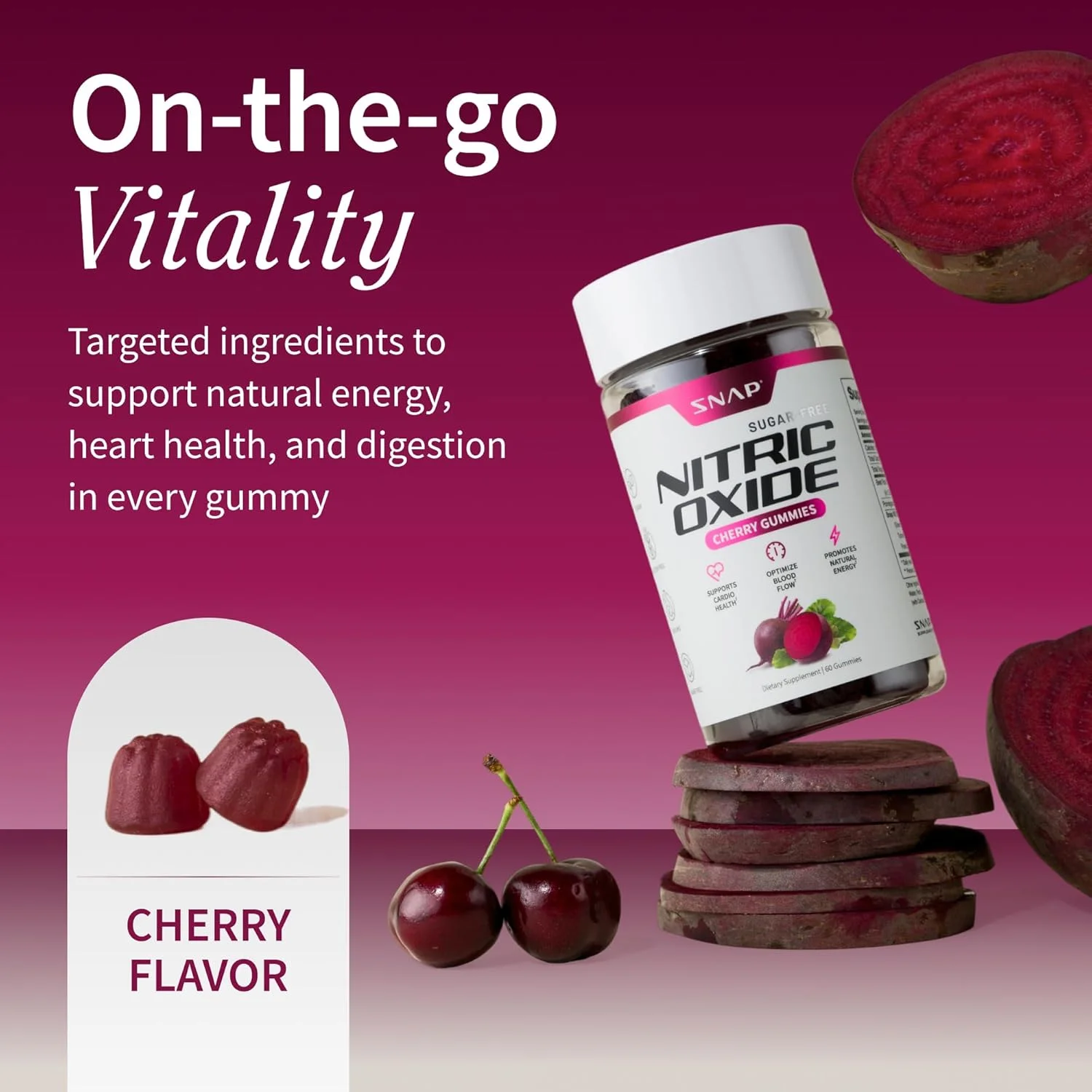 بسته مکمل اکسید نیتریک شامل پاستیل ریشه چغندر و پودر قبل از تمرین ریشه چغندر، 60 عدد پاستیل گیلاس + 30 سروینگ پودر میکس بری