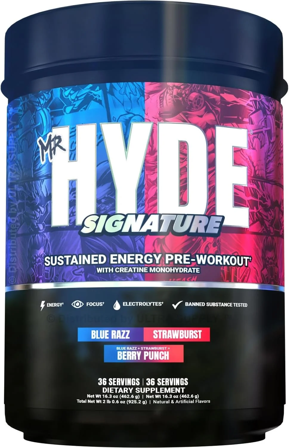 پودر مکمل قبل از تمرین آقای هاید، ۷۲ سروینگ (بسته با ارزش ۱۰۳۸ گرمی)، فرمول انرژی محرک بالا با کراتین مونوهیدرات، ال سیترولین، بتا آلانین، ترکیب تمرکز، چند طعم