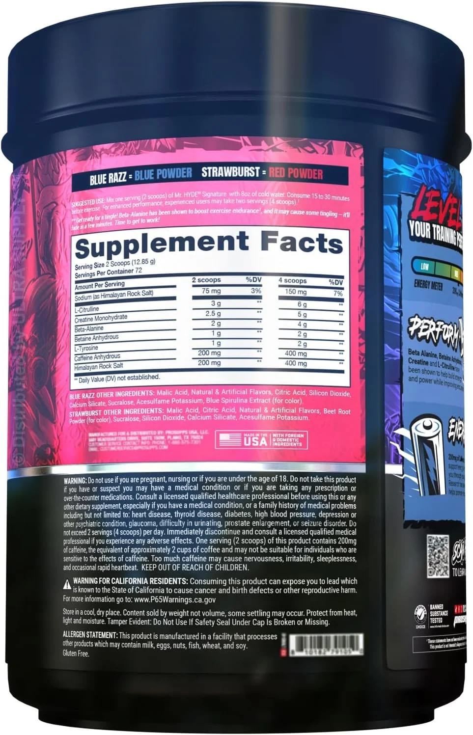 پودر مکمل قبل از تمرین آقای هاید، ۷۲ سروینگ (بسته با ارزش ۱۰۳۸ گرمی)، فرمول انرژی محرک بالا با کراتین مونوهیدرات، ال سیترولین، بتا آلانین، ترکیب تمرکز، چند طعم