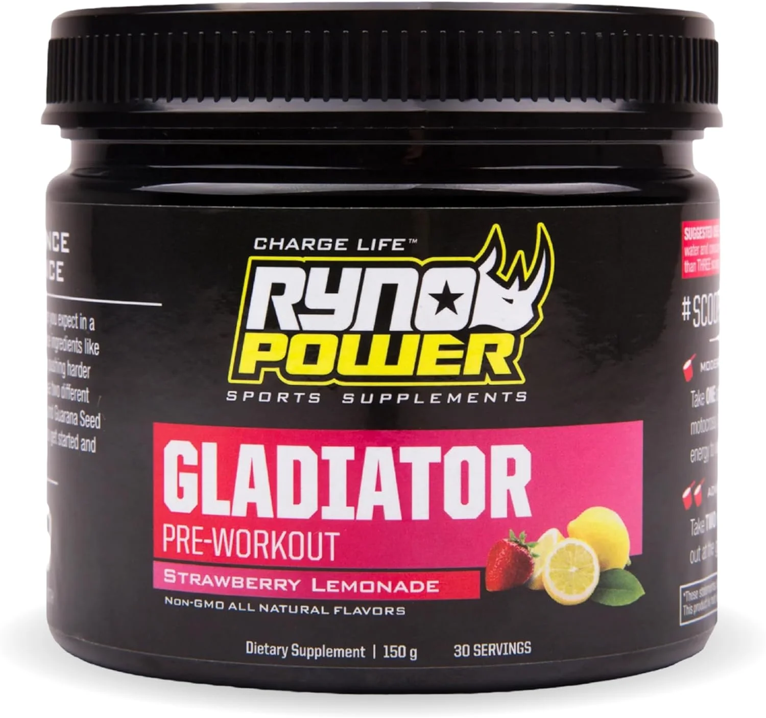 مخلوط نوشیدنی قبل از تمرین گلادیاتور راینو پاور (30 سروینگ) - طعم 'لیموناد توت فرنگی'