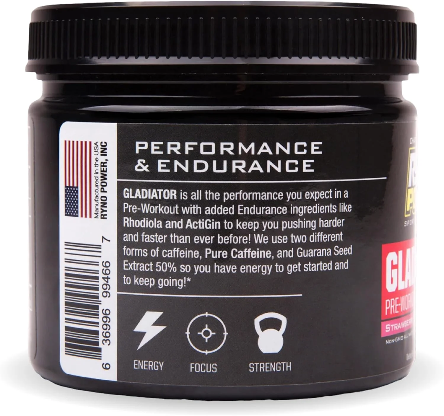 مخلوط نوشیدنی قبل از تمرین گلادیاتور راینو پاور (30 سروینگ) - طعم 'لیموناد توت فرنگی'