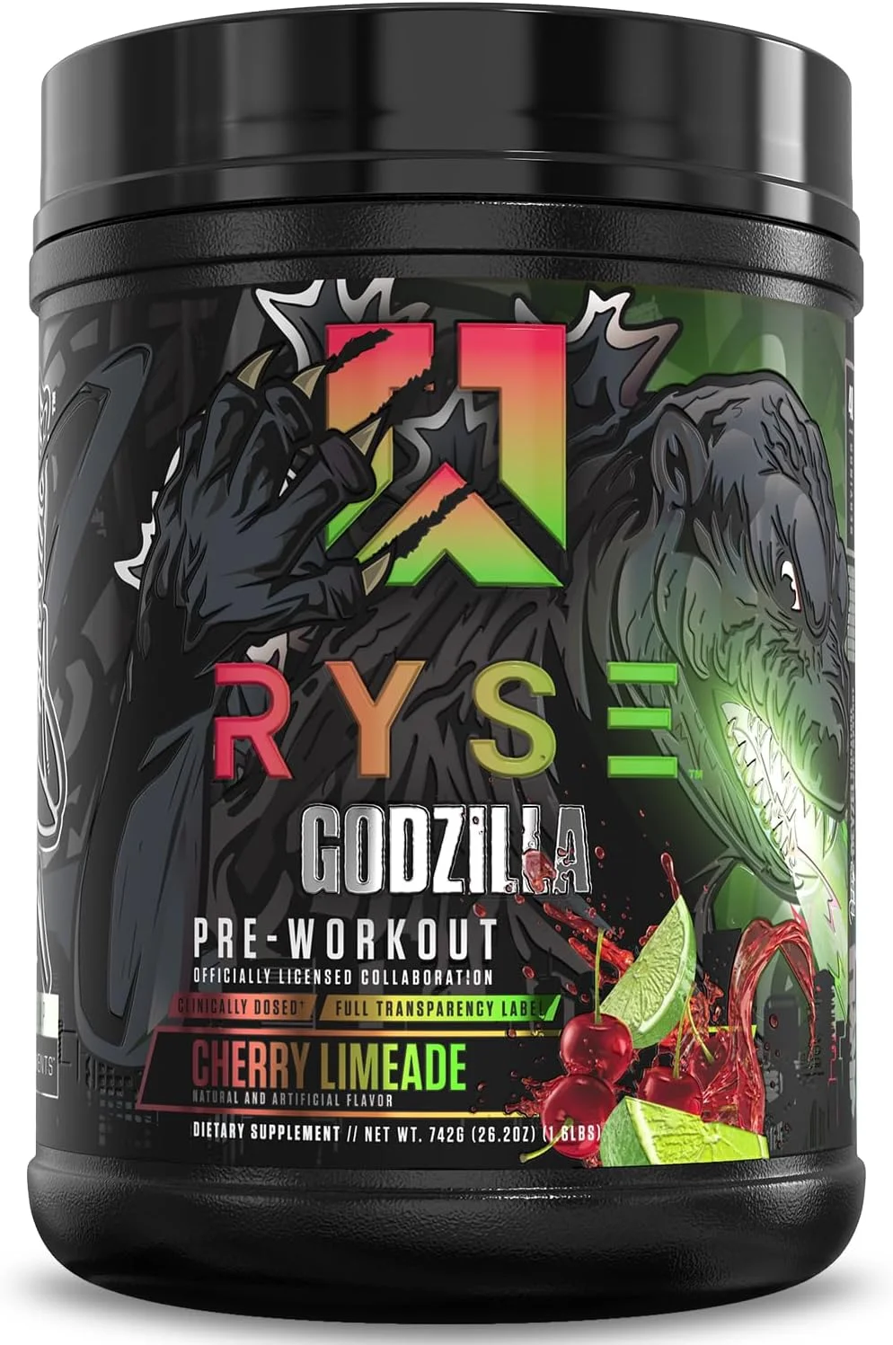پودر مکمل قبل از تمرین RYSE Godzilla X Noel Deyzel - طعم لیموناد آلبالو - حاوی 400 میلی گرم کافئین، محرک قوی قبل از تمرین برای آقایان و بانوان به همراه سیترولین و بتا آلانین - افزایش انرژی، پمپ عضلانی و تمرکز - 20/40 سروینگ