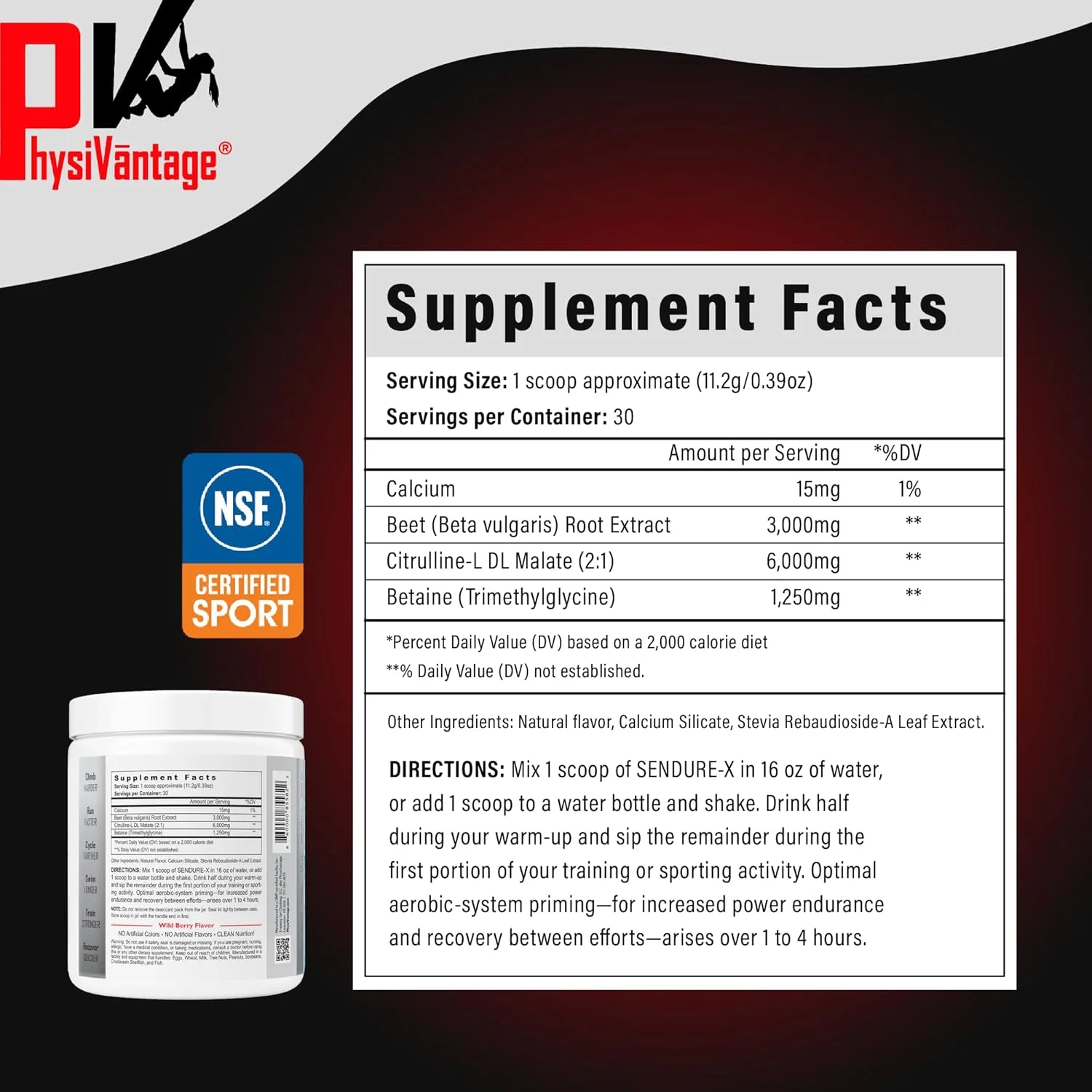 پودر چغندر + سیترولین سندور-ایکس - مکمل پیش از تمرین بدون کافئین - افزایش جریان خون، انرژی، حداکثر VO2، استقامت، ریکاوری - دارای گواهی NSF Sport، عملکرد برتر، طبیعی - 30 سروینگ توت وحشی