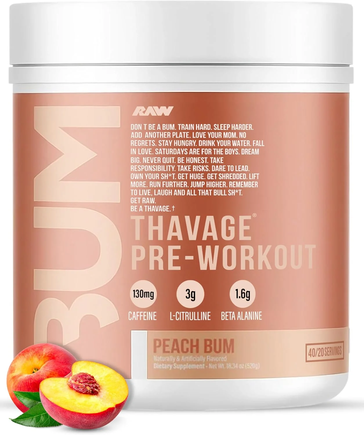 پودر مکمل قبل از تمرین، Thavage (هلو) - مکمل تغذیه ورزشی کریس بامستد برای مردان و زنان - مکمل قبل از تمرین Cbum برای تمرین، آبرسانی، تمرکز ذهنی و انرژی - 40 سروینگ