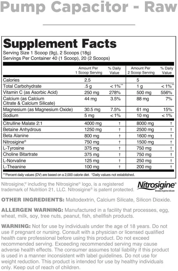 مکمل قبل از تمرین بدون قند و محرک نوترثوریتی پمپ کپاسیتور برای آقایان و بانوان، بدون طعم، 40 سروینگ - تقویت کننده نیتریک اکسید، تمرکز شدید، پمپ های قدرتمند و افزایش قدرت
