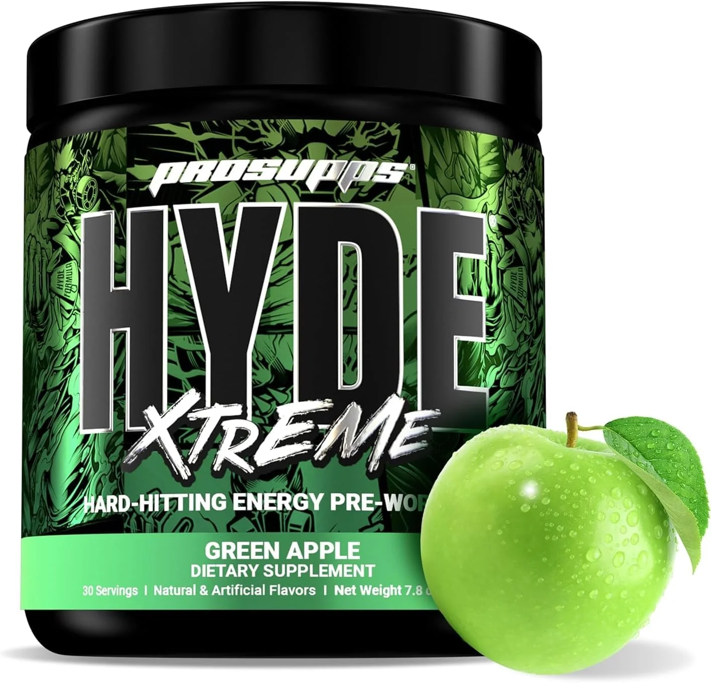 مکمل پیش از تمرین انرژی زا PROSUPPS Hyde Xtreme، سیب سبز، و بسته کراتین 300