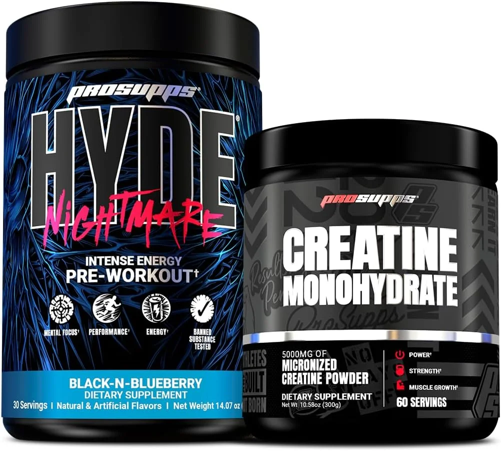 پکیج PROSUPPS Hyde Nightmare Intense Energy Pre-Workout، Black N' Berry و کراتین 300