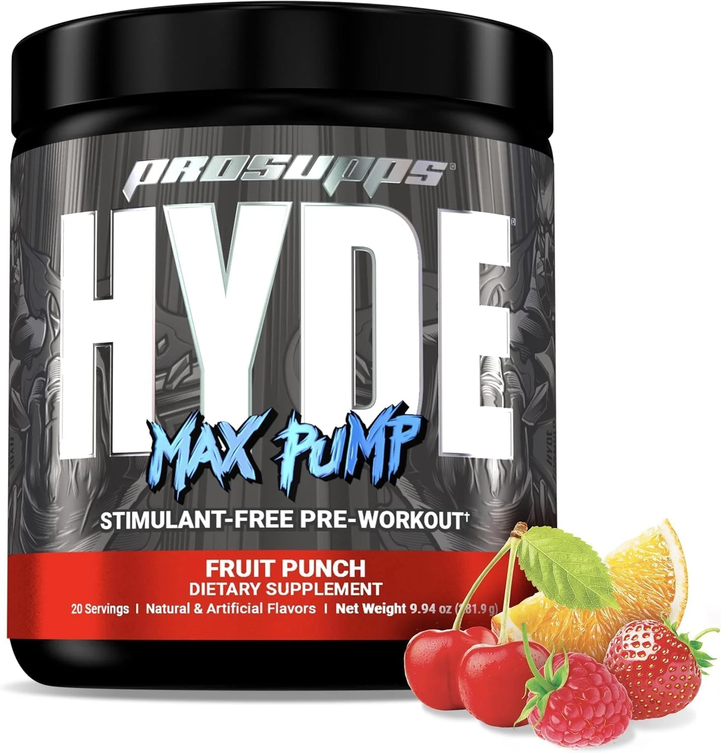پمپ قبل از تمرین بدون محرک PROSUPPS Hyde Max Pump، پانچ میوه و بسته 300 گرمی کراتین