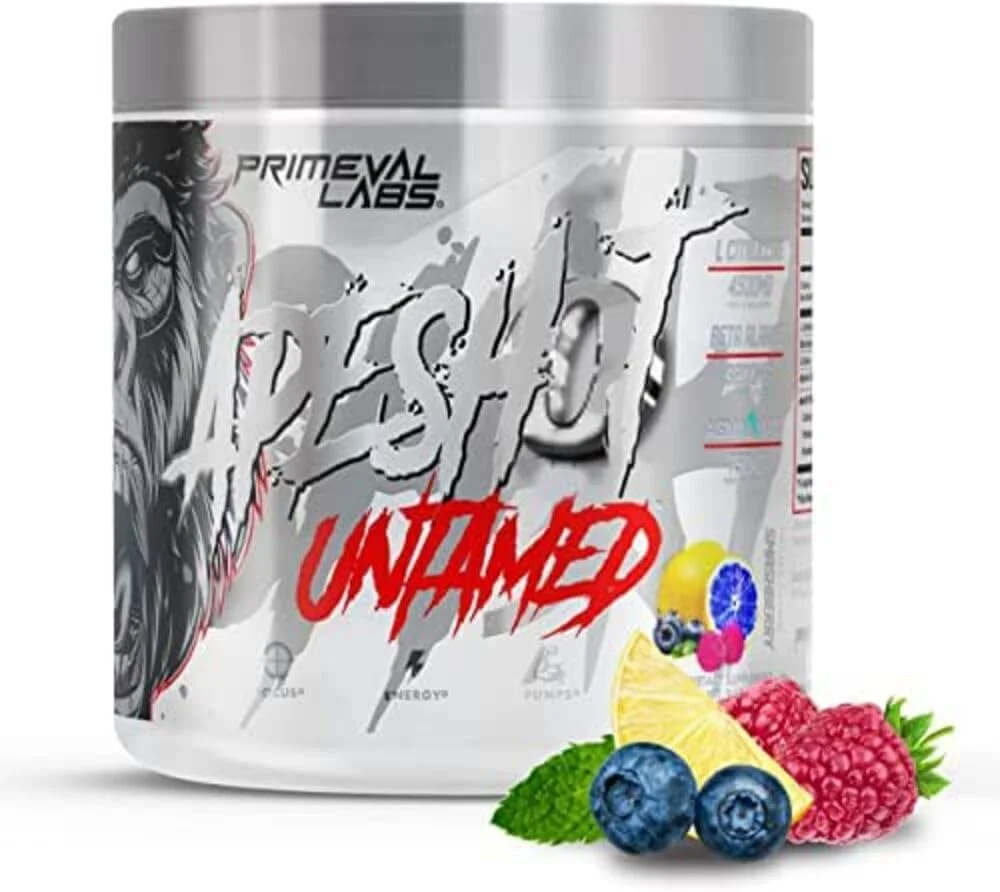 پودر نوشیدنی انرژی زا قبل از تمرین Primeval Labs Ape Untamed، 40 سروینگ با طعم Smashberry | حداکثر پشتیبانی برای پمپ و تمرکز | افزایش عملکرد | تولید اکسید نیتریک با ال-سیترولین، بتا آلانین