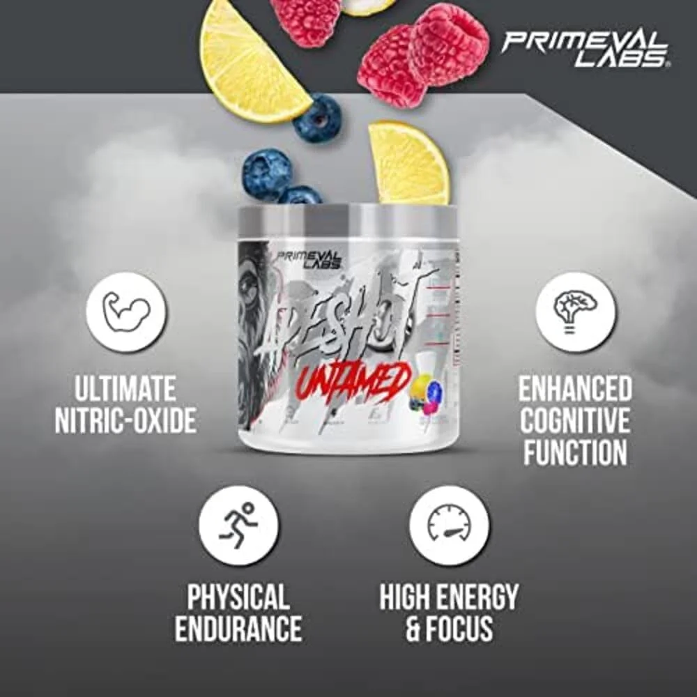 پودر نوشیدنی انرژی زا قبل از تمرین Primeval Labs Ape Untamed، 40 سروینگ با طعم Smashberry | حداکثر پشتیبانی برای پمپ و تمرکز | افزایش عملکرد | تولید اکسید نیتریک با ال-سیترولین، بتا آلانین