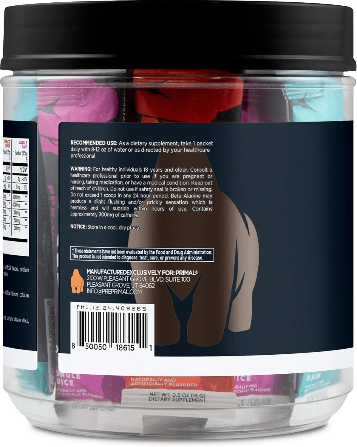 پک متنوع پودر انرژی زا قبل از تمرین پریمال، با طعم های باران استوایی + پانچ پستاندار + آبمیوه جنگلی (20 ساشه) - 300 میلی گرم کافئین در هر وعده