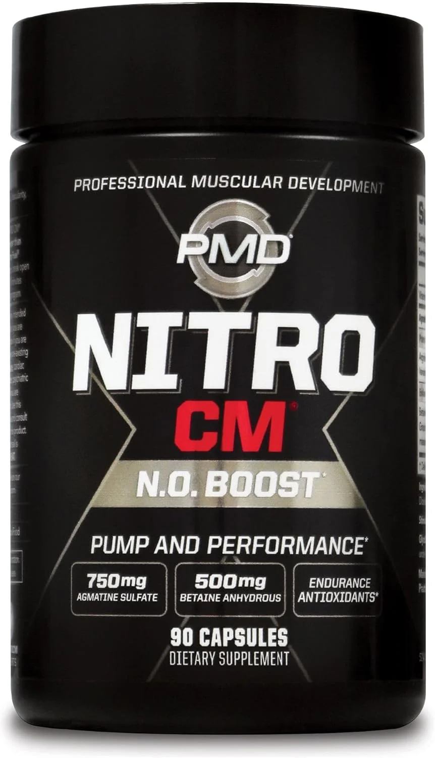 مکمل قبل از تمرین نیتریک اکسید PMD Sports Nitro cm - اکسید نیتریک با آگماتین - مکمل رشد عضلات قبل از تمرین با ال آرژنین - افزایش استقامت برای تمرینات سخت، تمرین و بدنسازی - 90 کپسول