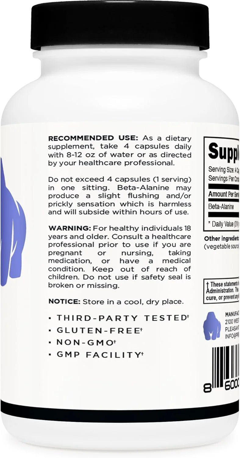 کپسول های بتا-آلانین 3400 میلی گرمی (30 سروینگ، 120 کپسول) - مکمل، بدون گلوتن و غیر تراریخته، 850 میلی گرم در هر کپسول