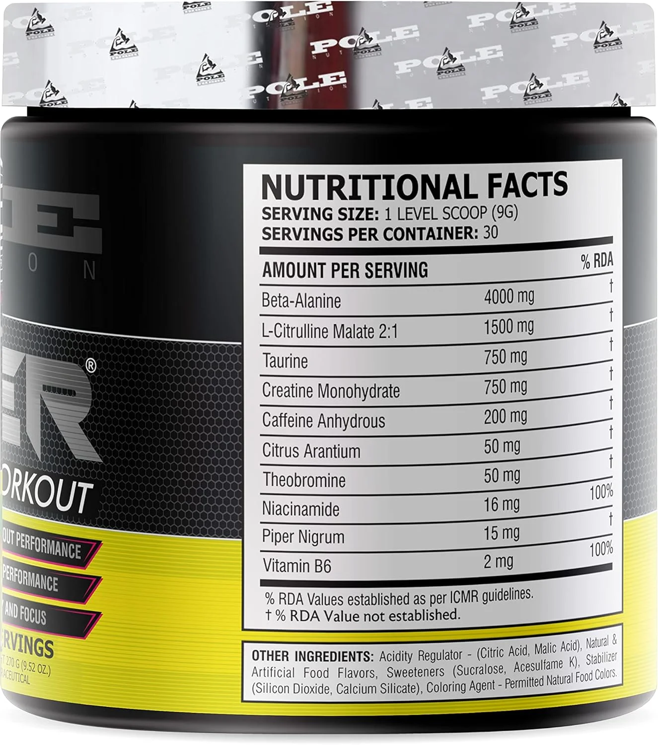 پودر قبل از تمرین | طعم دار، فرمول حداکثر عملکرد | 270 گرم، 30 سروینگ (لیمو ترش)