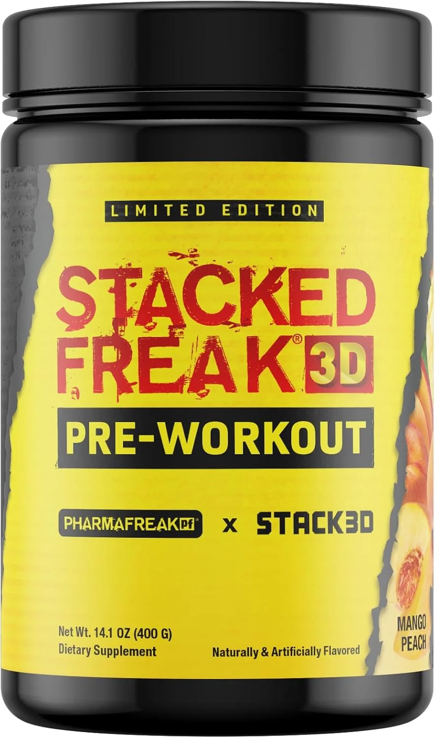 پودر مکمل پیش از تمرین PharmaFreak Stacked Freak 3D – نسخه محدود انبه هلو | افزایش انرژی، تمرکز و پمپاژ | بتائین، سیترولین و کافئین – 400 گرم