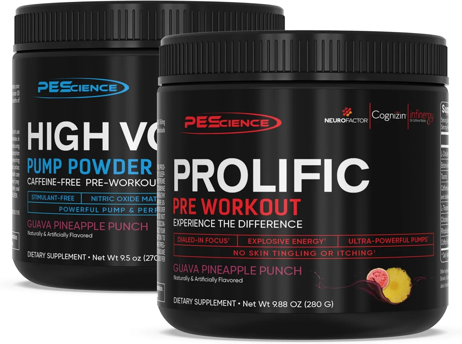 مجموعه مکمل پیش از تمرین PEScience – Prolific & High Volume، گواوا آناناس، تقویت کننده اکسید نیتریک – 40 و 36 پیمانه، ال آرژنین نیترات، ال سیترولین، پودر پیش از تمرین برای آقایان و بانوان