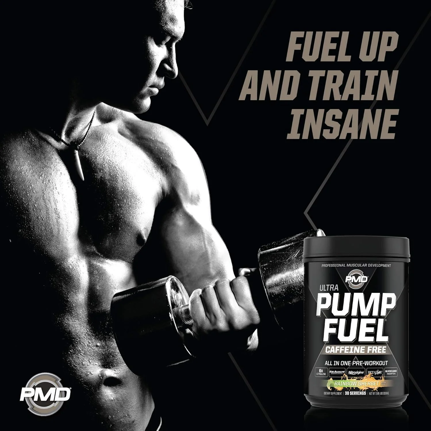 مکمل قبل از تمرین بدون کافئین PMD Sports Ultra Pump Fuel - طعم رنگین کمان (30 سروینگ) + چربی سوز ترموژنیک Sports Omega Cuts Elite (90 سافت ژل)