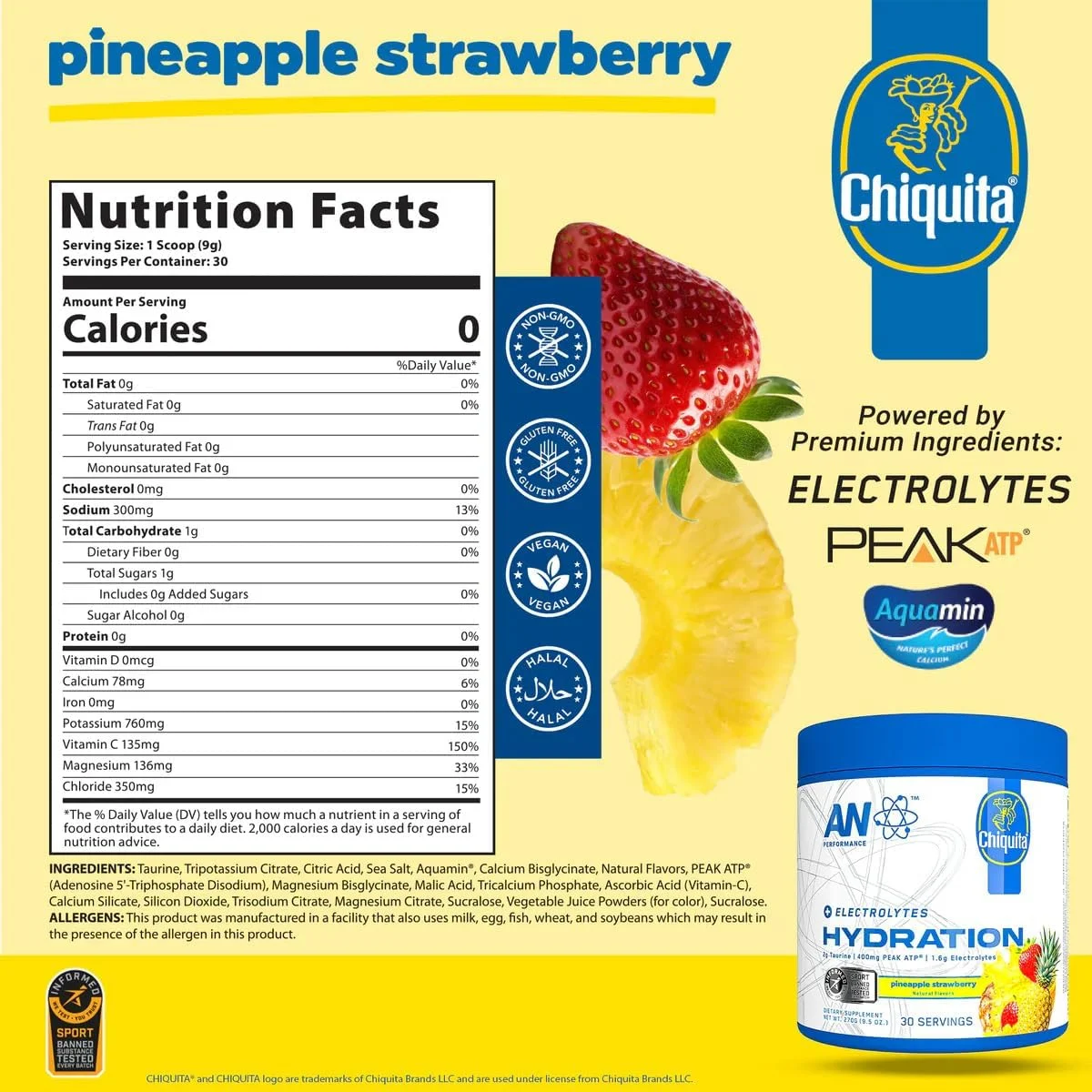 مخلوط نوشیدنی الکترولیت عملکردی | پودر آبرسان بدون شکر | منیزیم + کلسیم + پتاسیم | توت فرنگی آناناس | 30 سروینگ