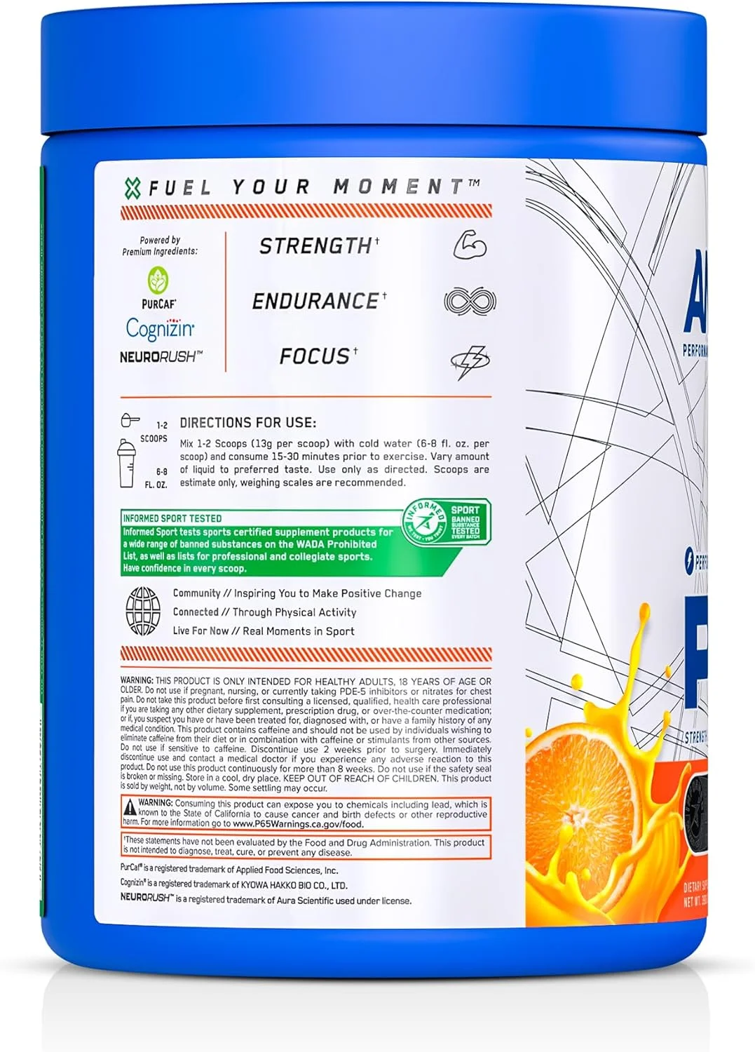 مکمل پودری پیش از تمرین AN Performance برای مردان و زنان | ترکیب نوشیدنی انرژی زا با 300 میلی گرم کافئین + بتا آلانین + سیترولین | تست شده توسط شخص ثالث | طعم پرتقال تانگ | 30 سروینگ