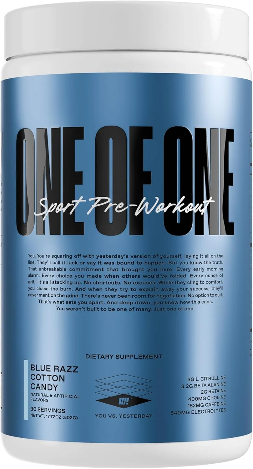 مکمل ورزشی پیش از تمرین ONE of ONE Sport – انرژی و تمرکز پاک با NeuroRush™، بدون گلوتن، بدون افت انرژی، افزایش استقامت و قدرت – بلوراز کاتن کندی، 30 سروینگ